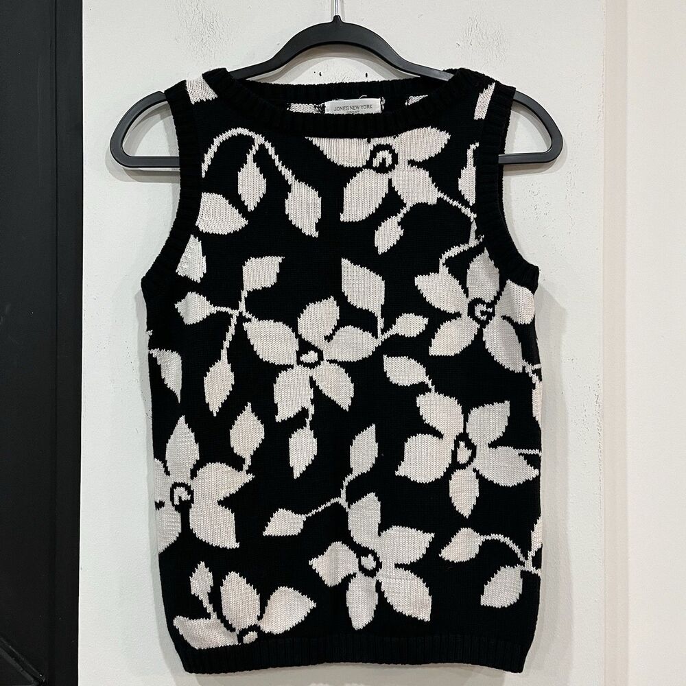 Vintage Jones New York Sport Women’s Floral Knit Sleeveless Sweater Vest Small - Picture 1 of 6